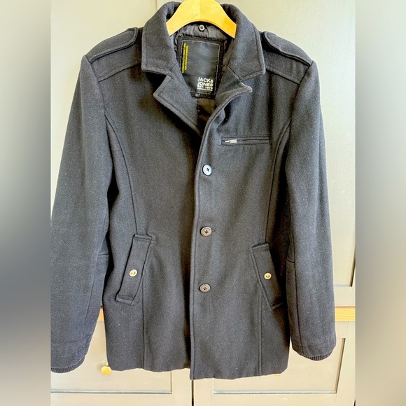 Jack & Jones Men's Wool Black Peacoat • L - Picture 1 of 4